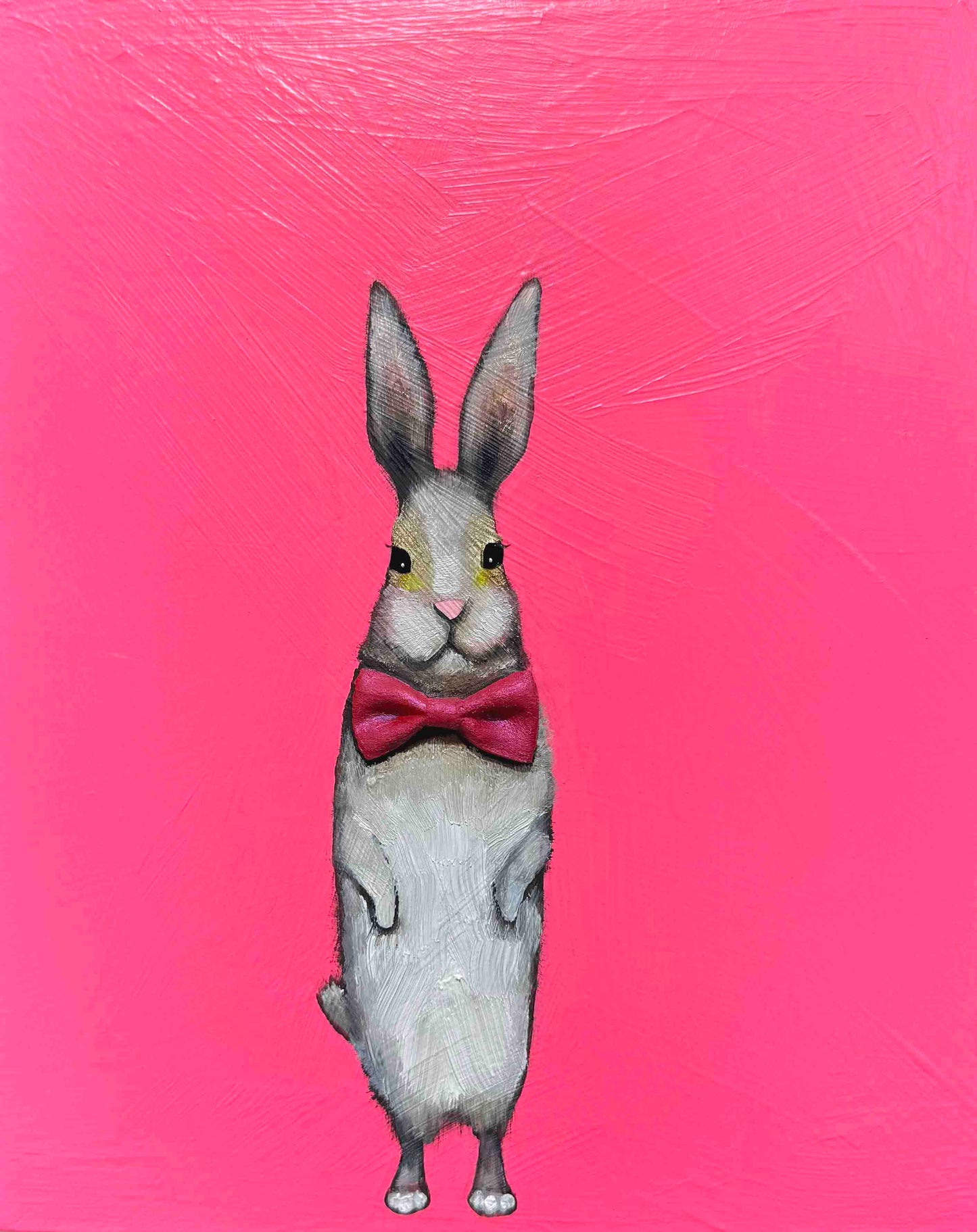 Bow Tie Bunny in Fluorescent Pink 8x10" - Oil Painting