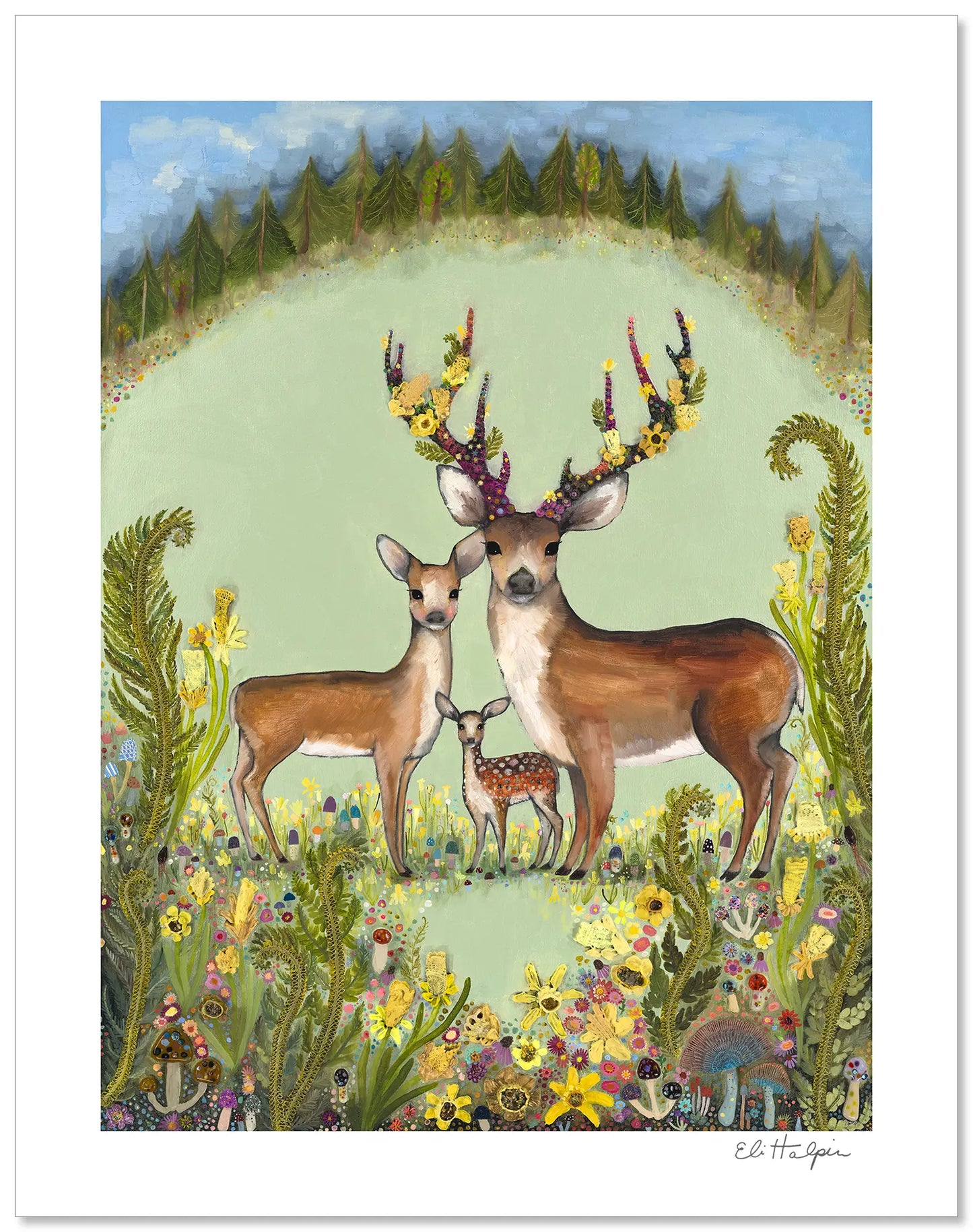 Deer Family - Signed Paper Print