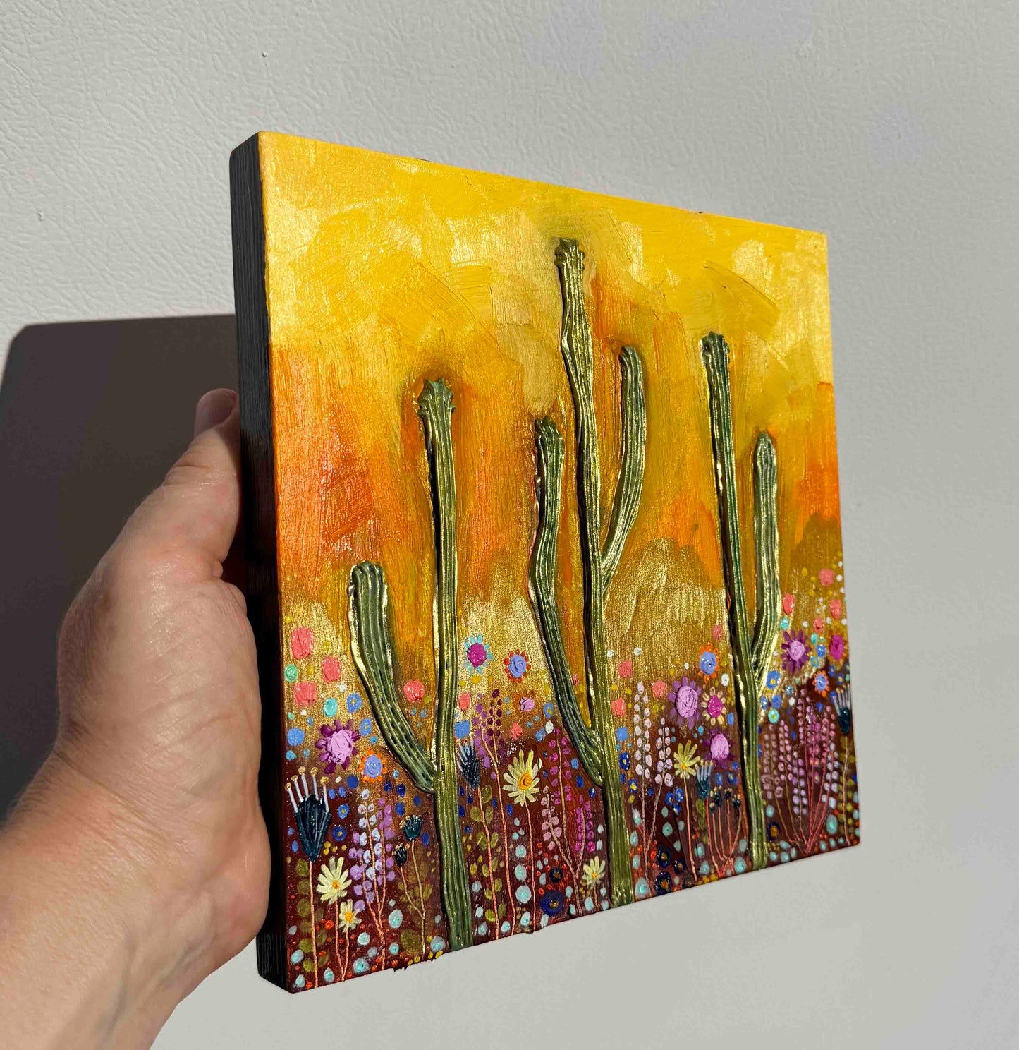 Desert Flowers in Butter Yellow - 8.25 x 8.25" - Oil Painting