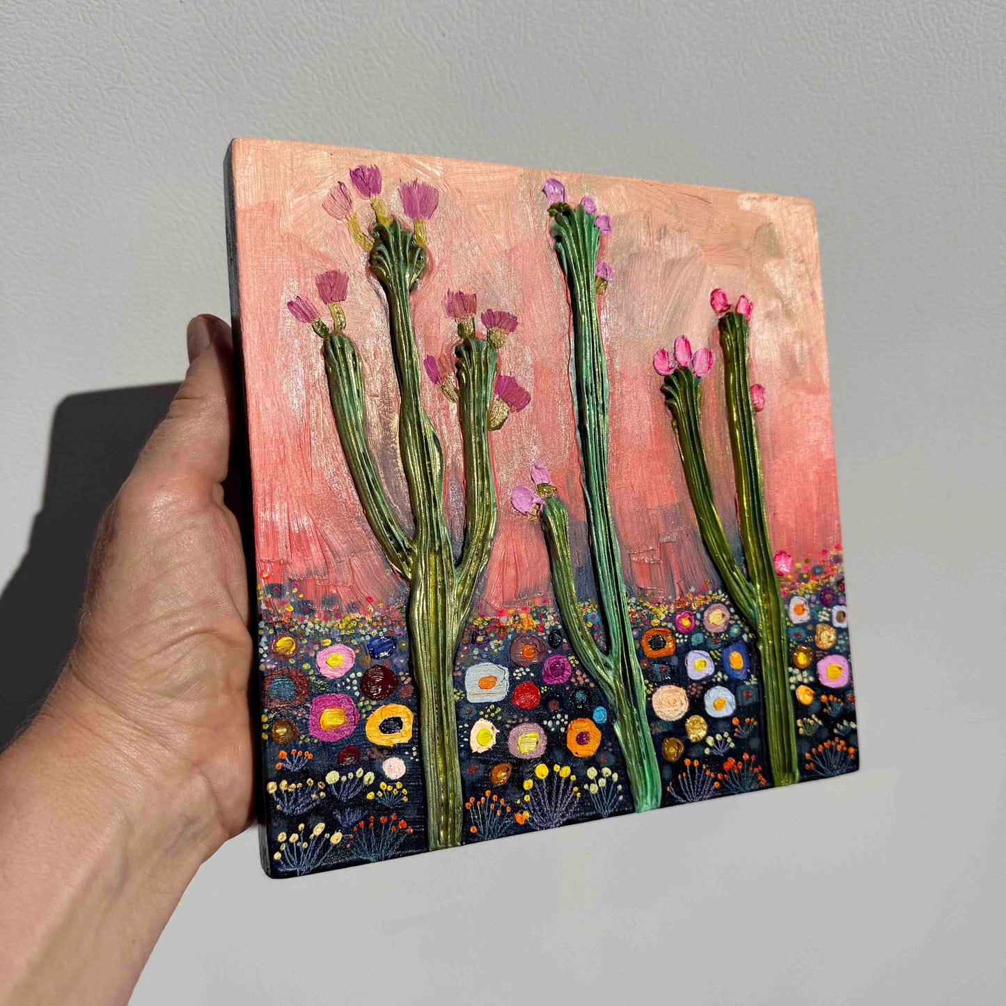 Desert Flowers in Coral - 8 x 8" - Oil Painting