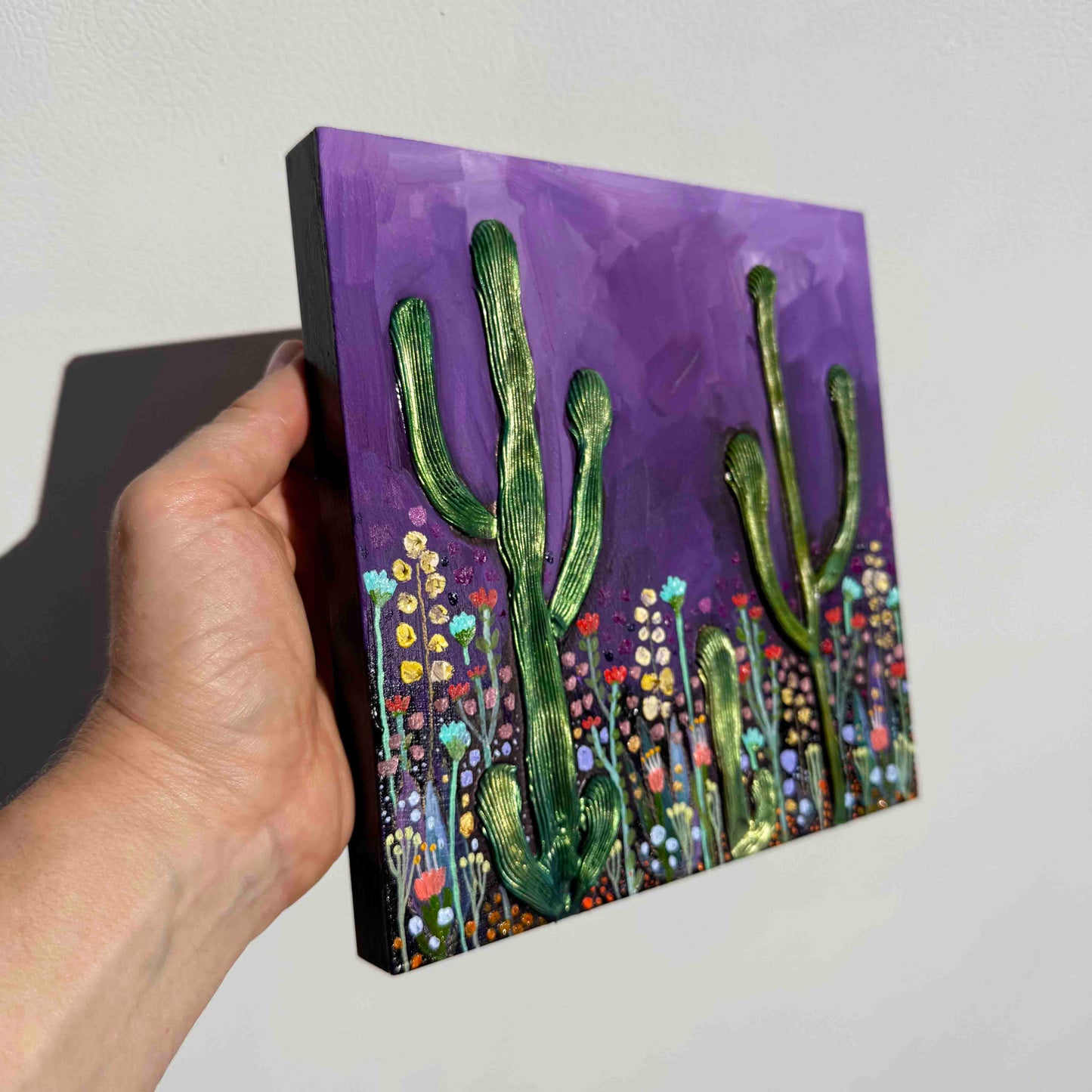 Desert Flowers in Dark Violet - 8 1/16 x 8 1/16" - Oil Painting
