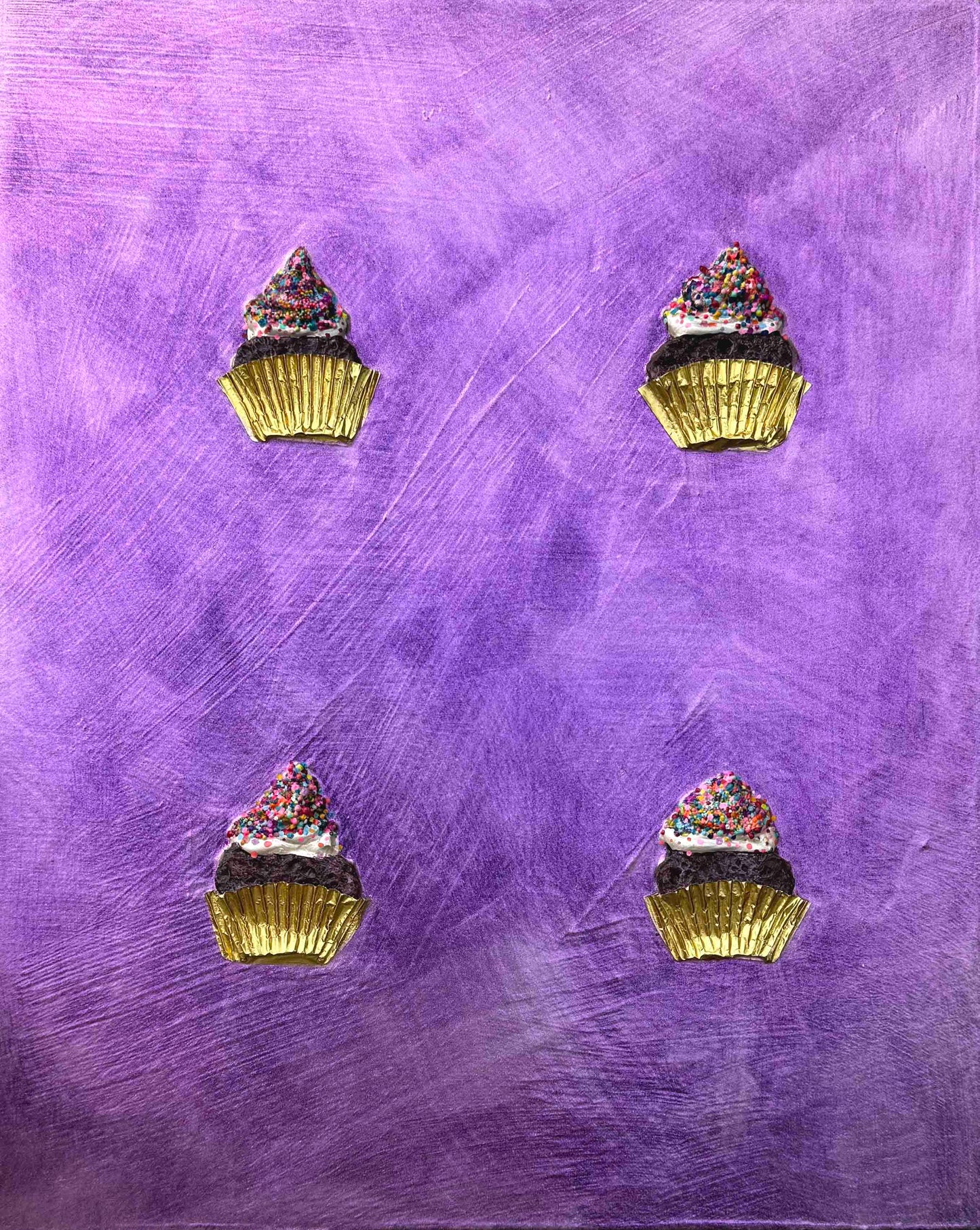 Four Mini Cupcakes in Iridescent Violet 11x14" - Oil Painting
