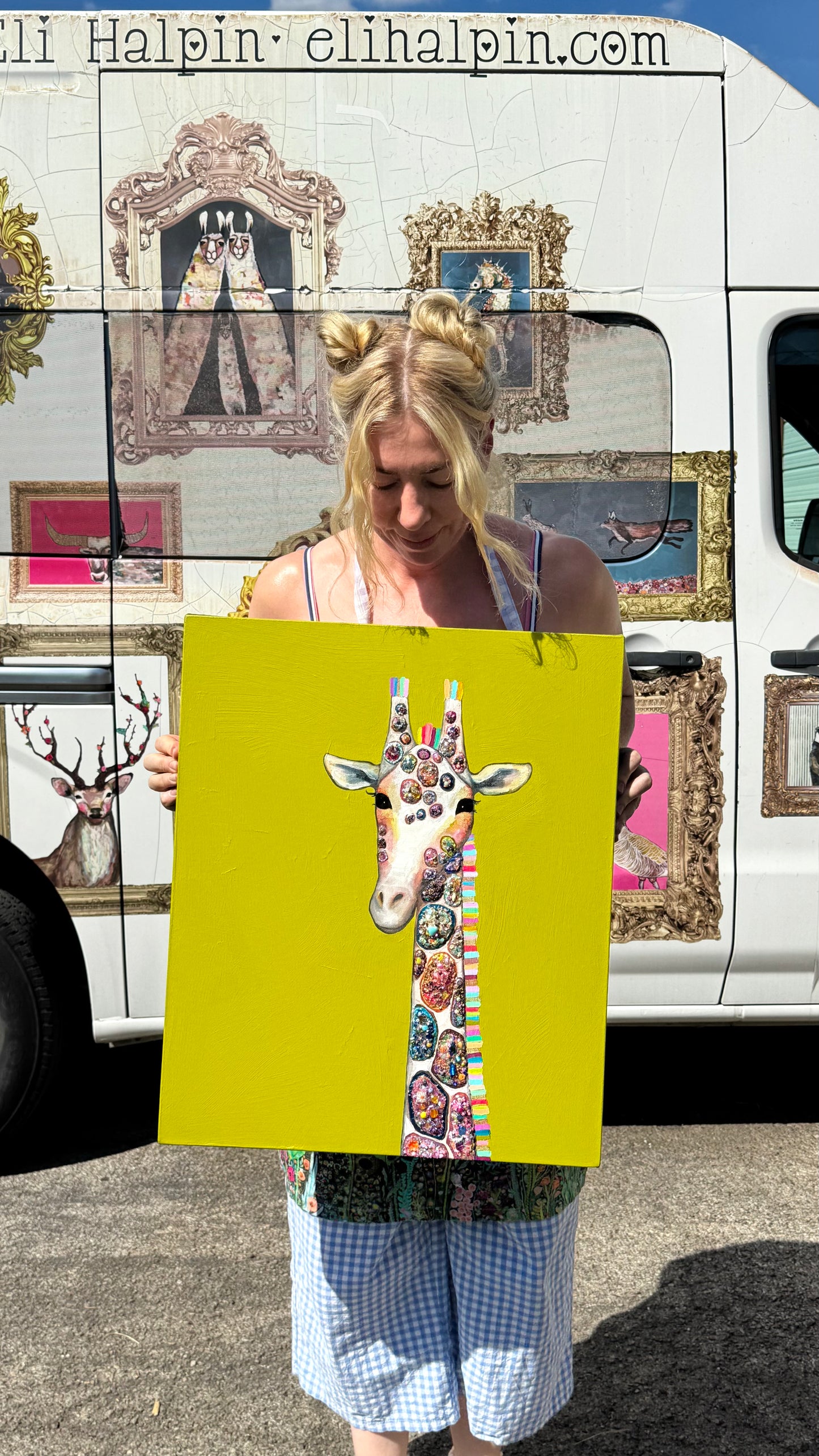 Jeweled Giraffe in Citrus Green - 24x20" - Oil Painting