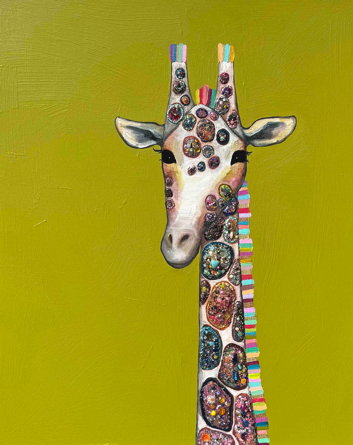 Jeweled Giraffe in Citrus Green - 24x20" - Oil Painting