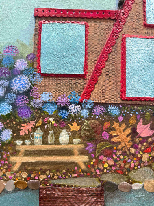 A-Frame Lake House 60x60" - Oil Painting