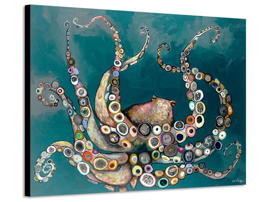 Octopus in the Deep Teal Sea - Canvas Print