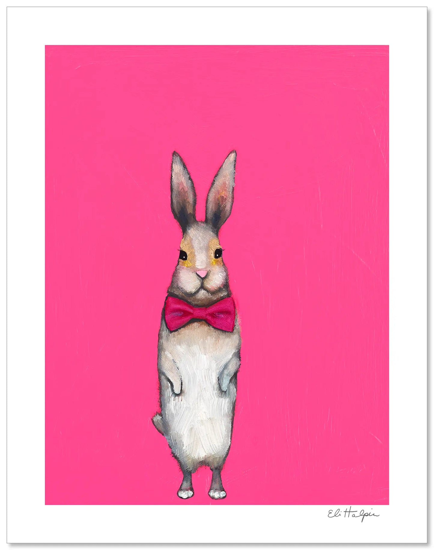 Bow Tie Bunny Pink - Signed Paper Print