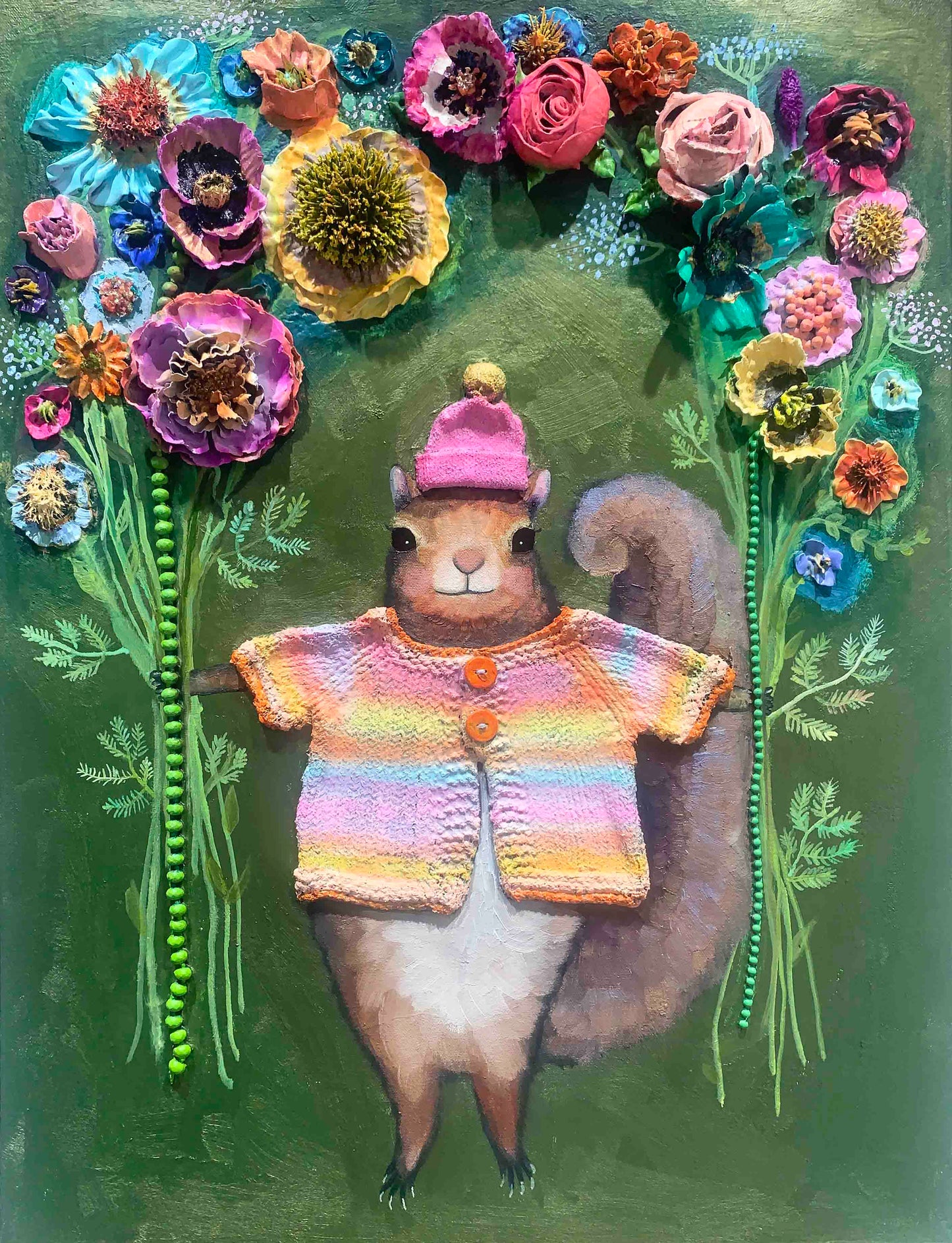 Squirrel Bouquet 24x18" - Oil Painting