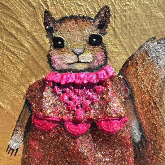 Squirrely Dress 4x4" - Oil Painting