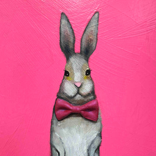 Bow Tie Bunny in Fluorescent Pink 8x10" - Oil Painting