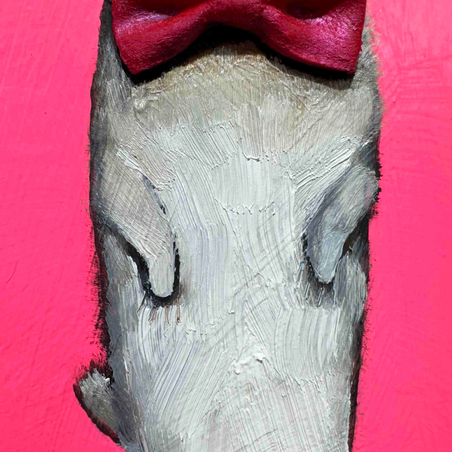 Bow Tie Bunny in Fluorescent Pink 8x10" - Oil Painting