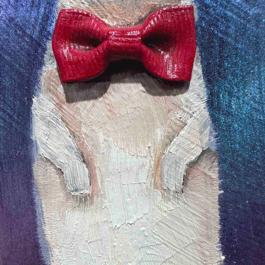 Bow Tie Bunny in Iridescent Blue 8x10" - Oil Painting