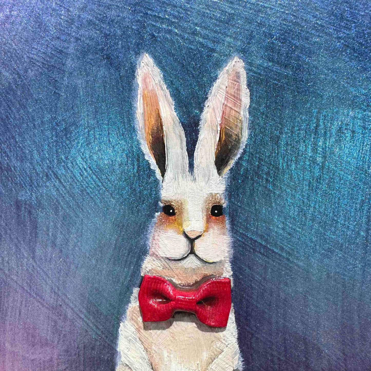 Bow Tie Bunny in Iridescent Blue 8x10" - Oil Painting