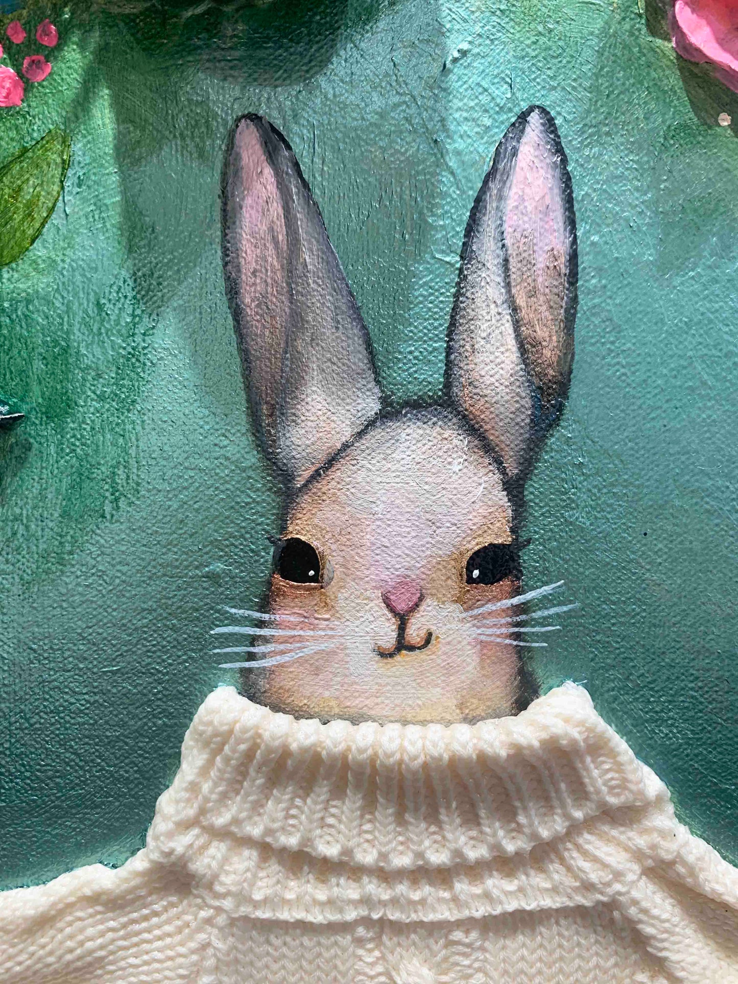 Bunny Bouquet 14x18" - Oil Painting
