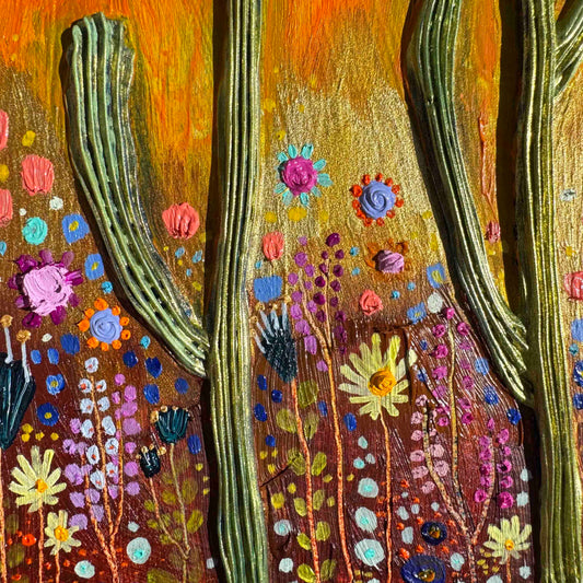 Desert Flowers in Butter Yellow - 8.25 x 8.25" - Oil Painting