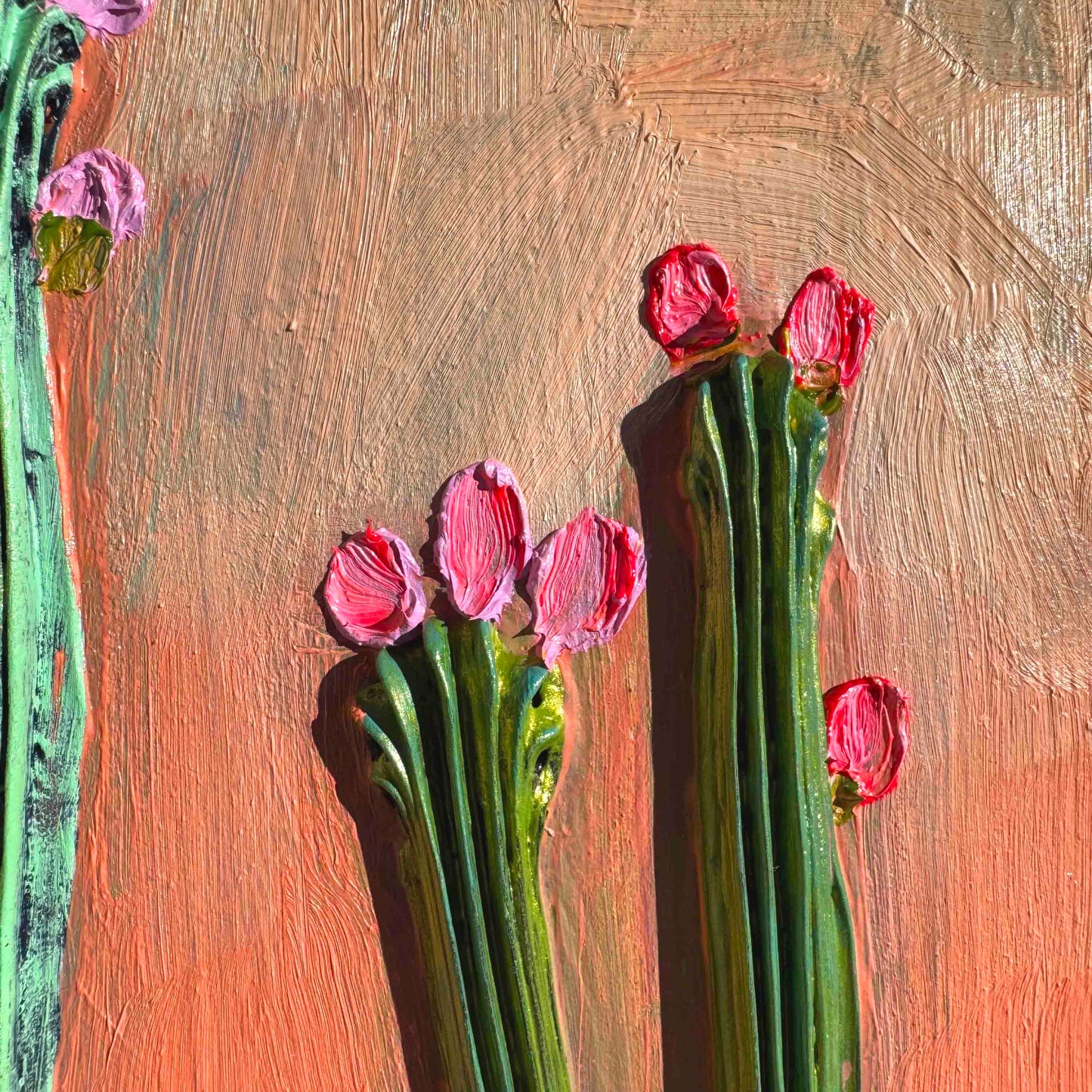 Desert Flowers in Coral - 8 x 8" - Oil Painting