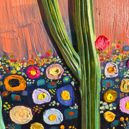 Desert Flowers in Coral - 8 x 8" - Oil Painting