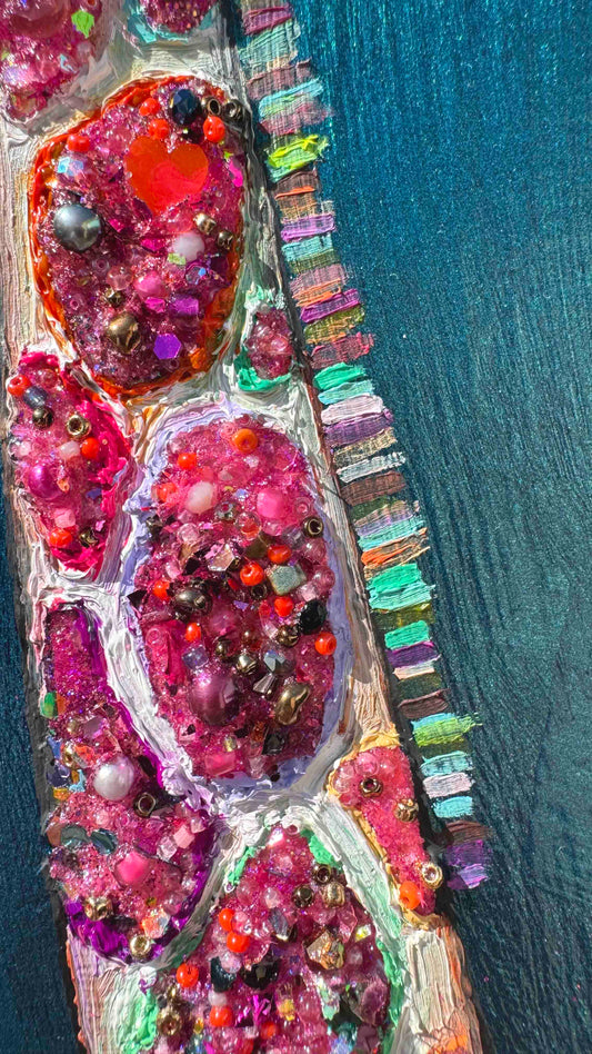 Jeweled Giraffe in Metallic Deep Turquoise - 12x12" - Oil Painting