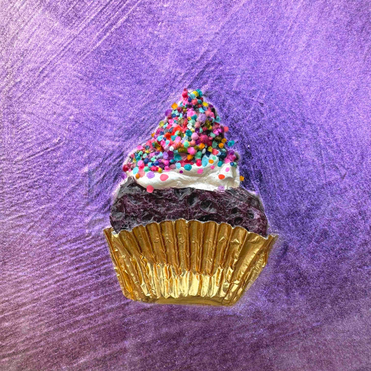 Four Mini Cupcakes in Iridescent Violet 11x14" - Oil Painting