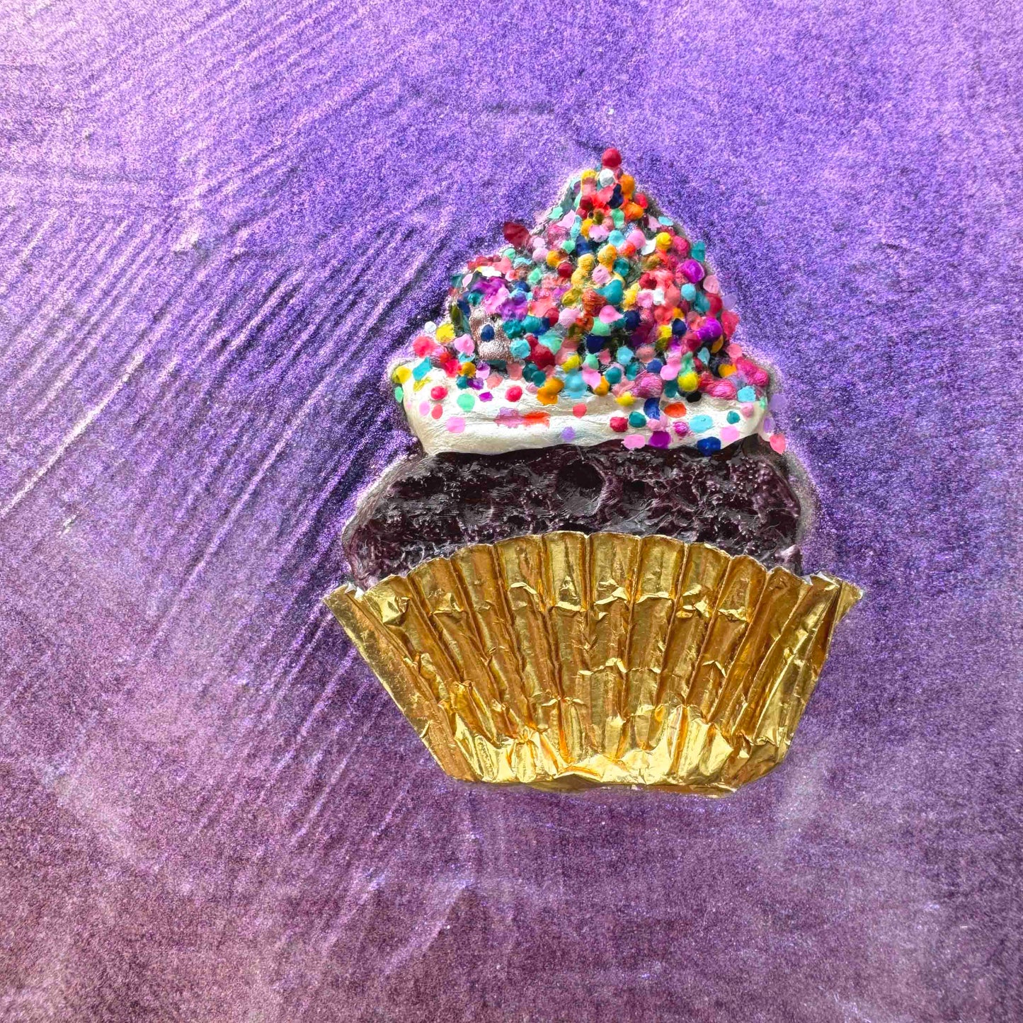 Four Mini Cupcakes in Iridescent Violet 11x14" - Oil Painting