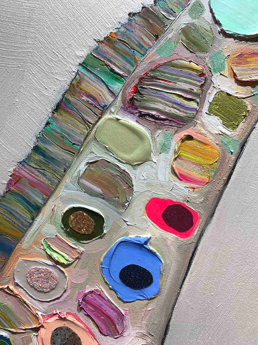 Giraffe Family in Pearl White 48x48" - Oil Painting