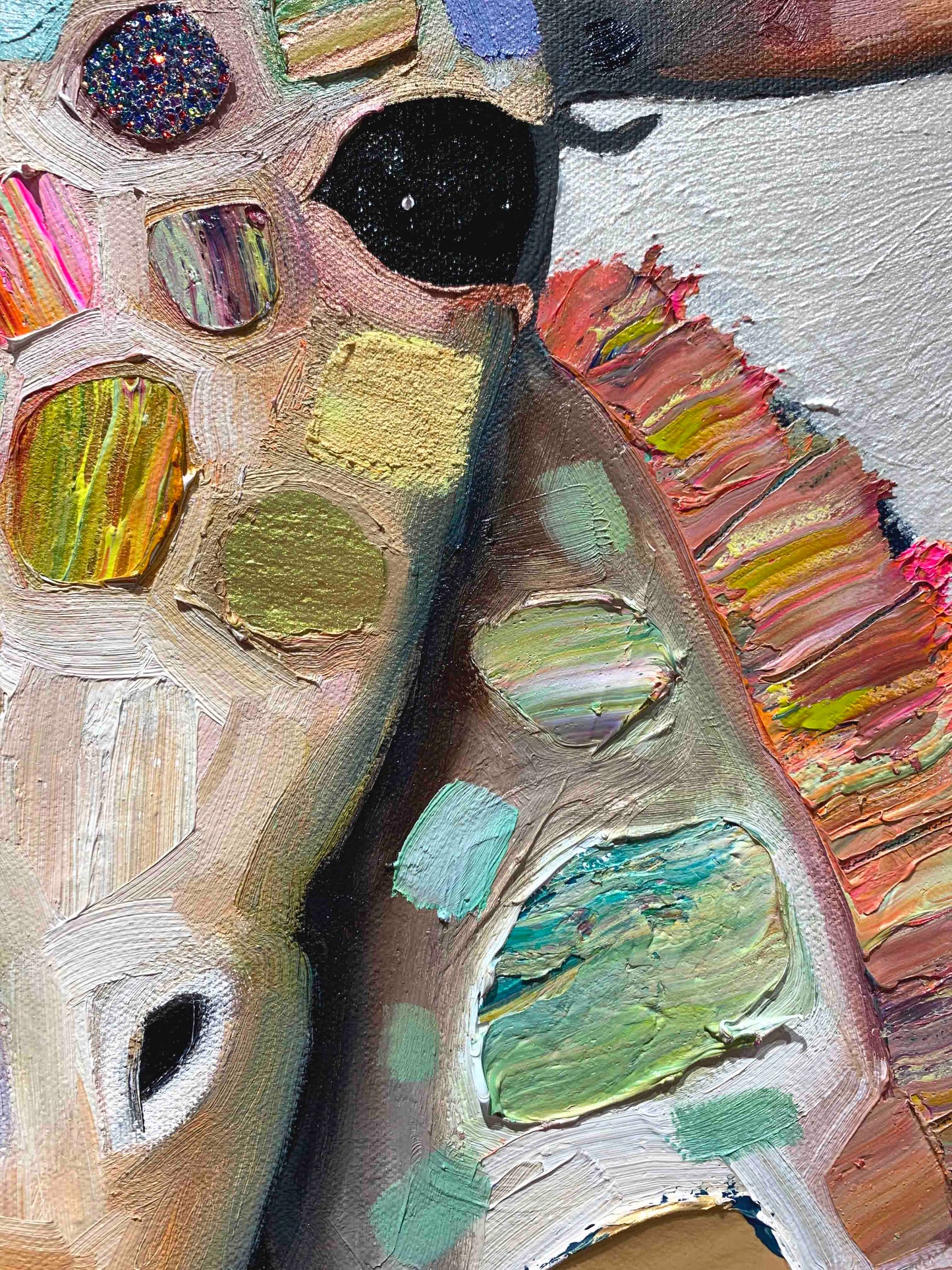 Giraffe Family in Pearl White 48x48" - Oil Painting