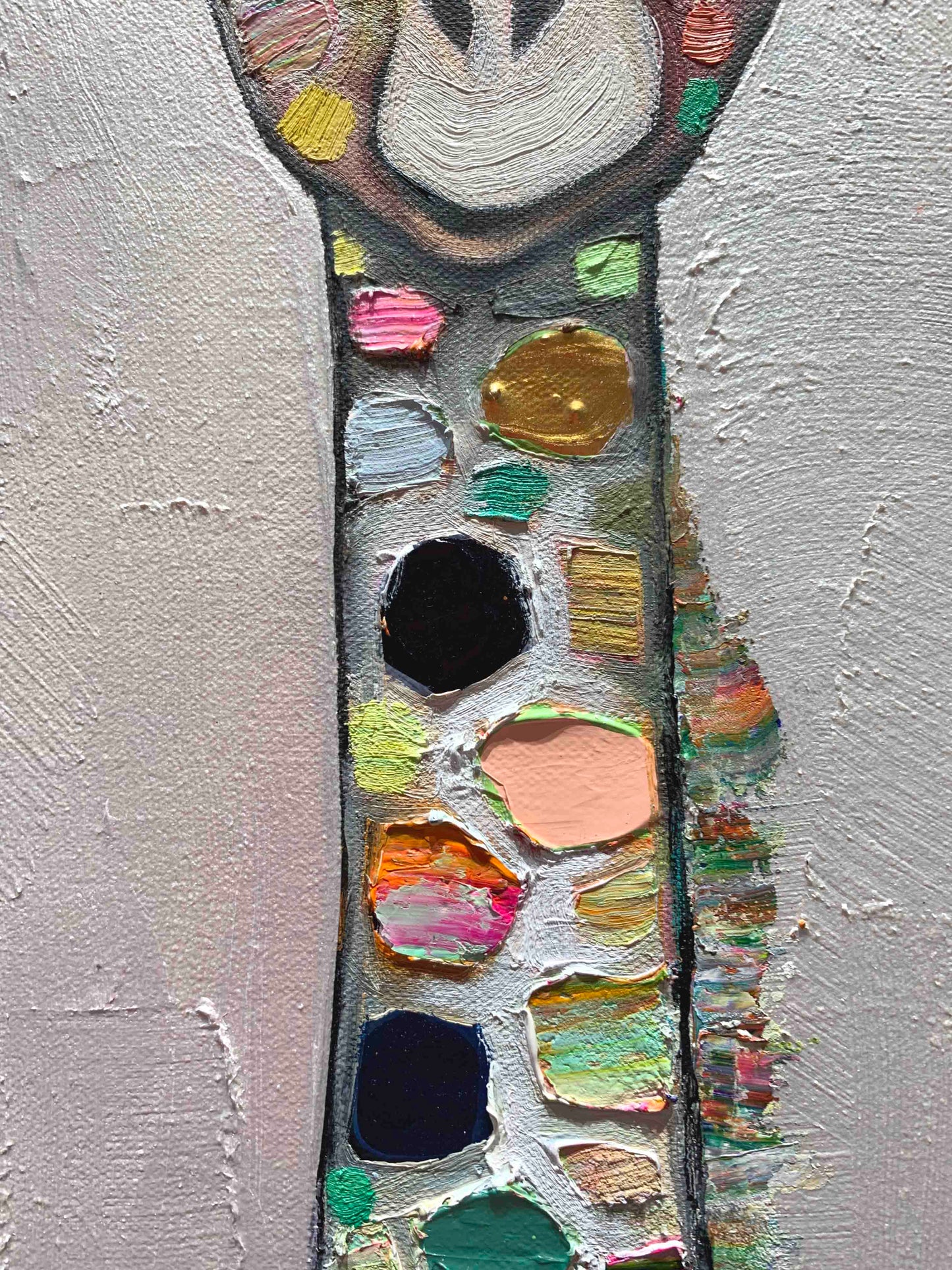 Giraffe Family in Pearl White 48x48" - Oil Painting