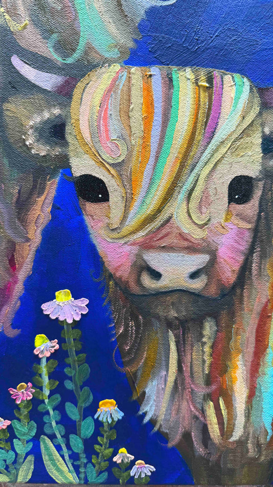 Highland Cow Calf 36x48" - Oil Painting