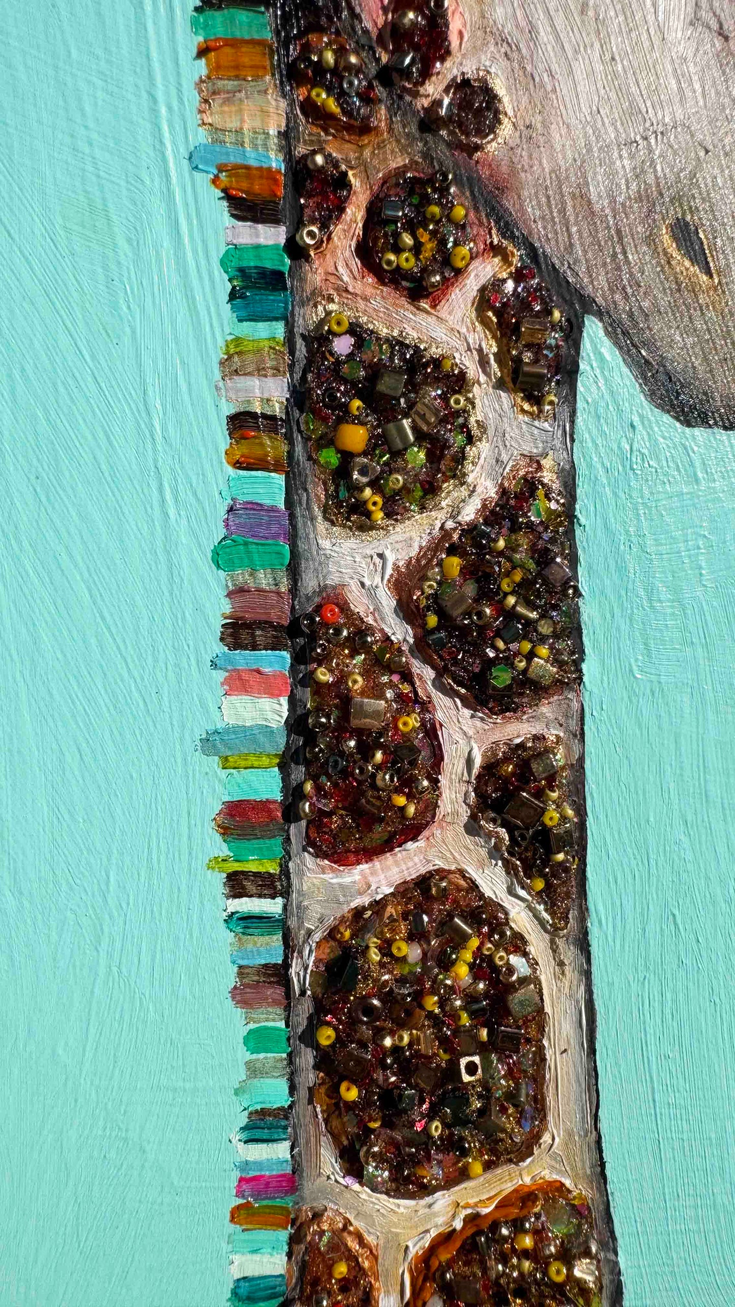 Jeweled Giraffe in Light Aqua - 12x12" - Oil Painting