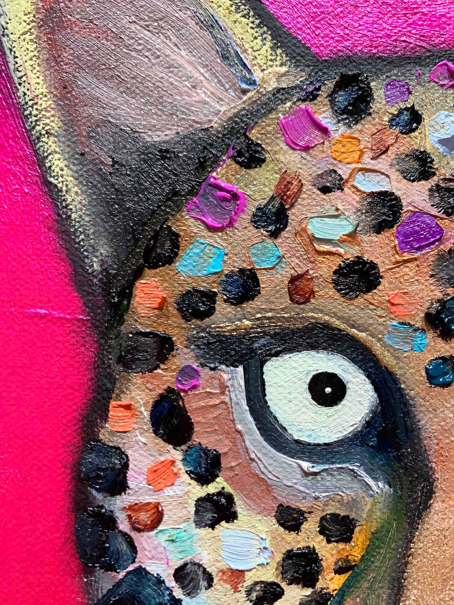 Leopard in Metallic Hot Pink 18 x 14" - Oil Painting