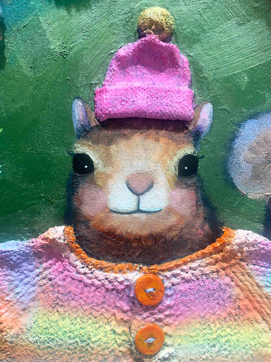 Squirrel Bouquet 24x18" - Oil Painting