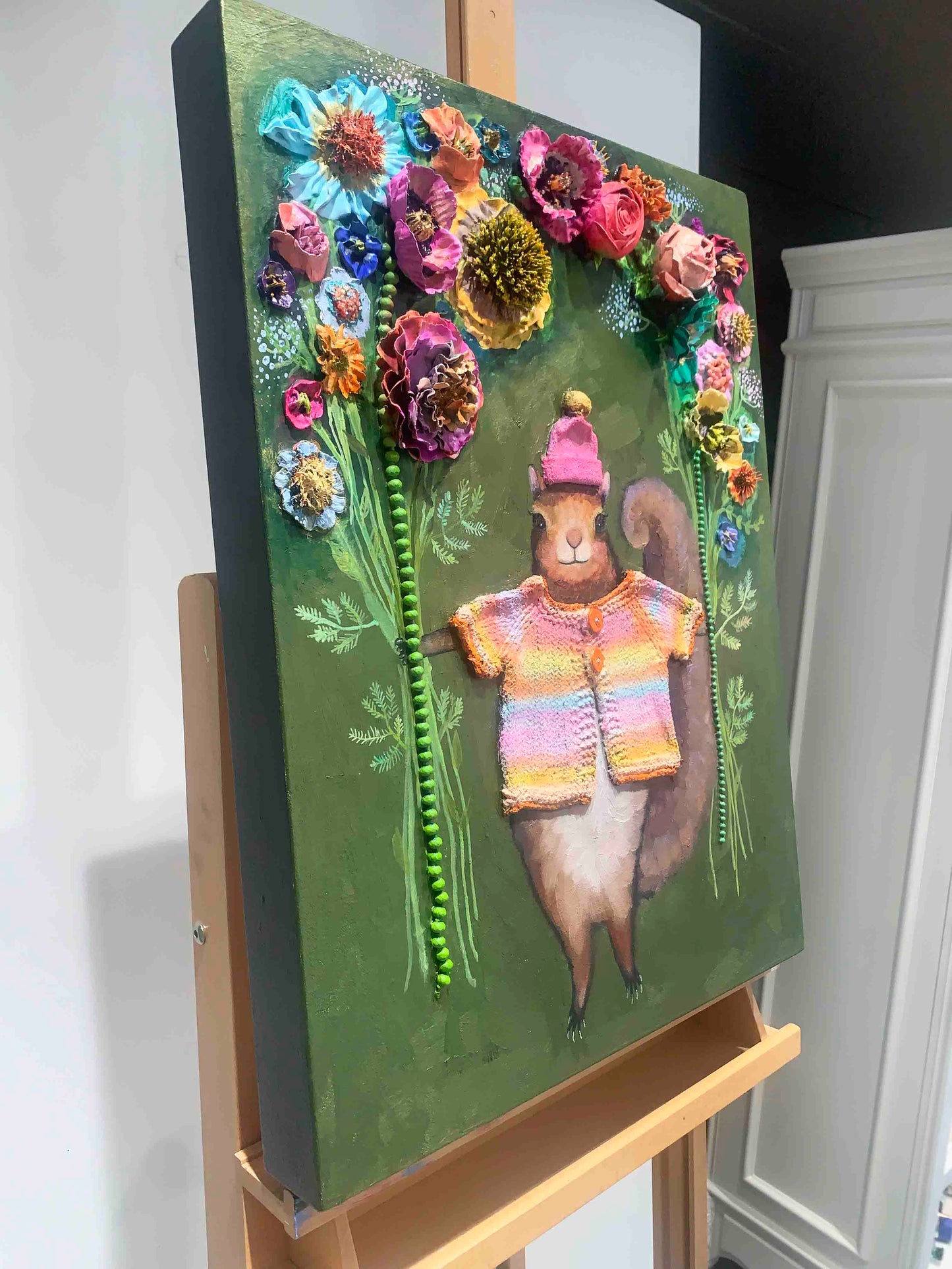 Squirrel Bouquet 24x18" - Oil Painting