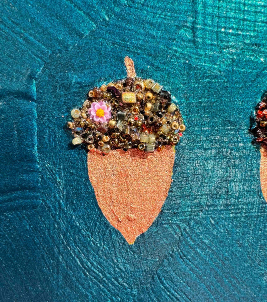 Three Jeweled Acorns - 6x6" - Oil Painting
