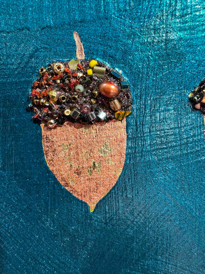 Three Jeweled Acorns - 6x6" - Oil Painting