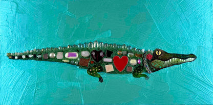 Alligator in Shimmery Pearl Aqua - 6x12" - Oil Painting