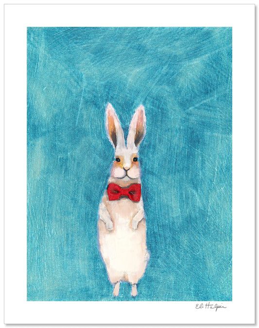 Bow Tie Bunny Blue - Signed Paper Print