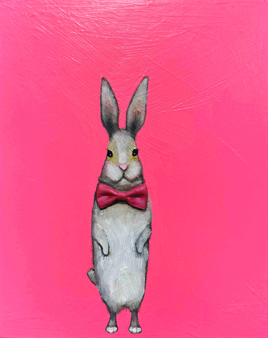 Bow Tie Bunny in Fluorescent Pink 8x10" - Oil Painting