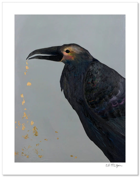 Crow Crunching Gold Beetle Crumbs - Signed Paper Print