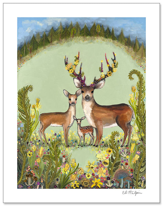 Deer Family - Signed Paper Print