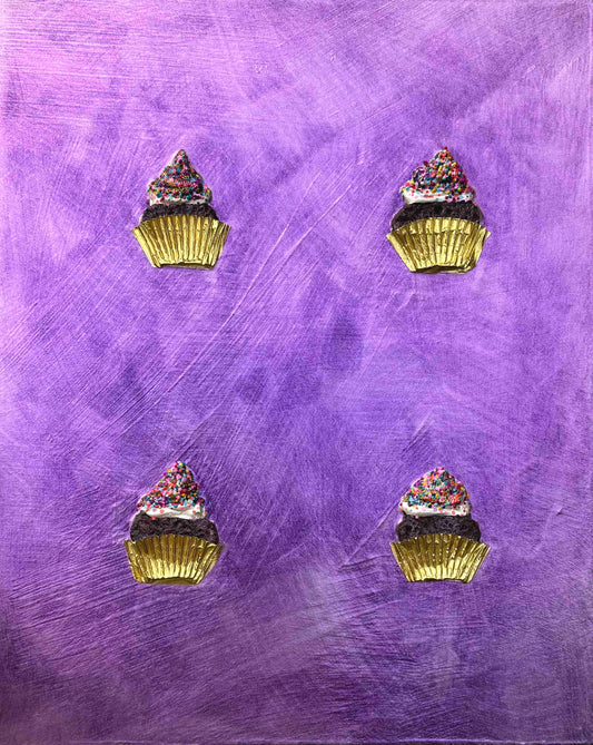 Four Mini Cupcakes in Iridescent Violet 11x14" - Oil Painting