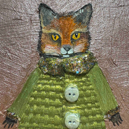 Foxy Winter Coat in Metallic Rose Pink 4x4" - Oil Painting