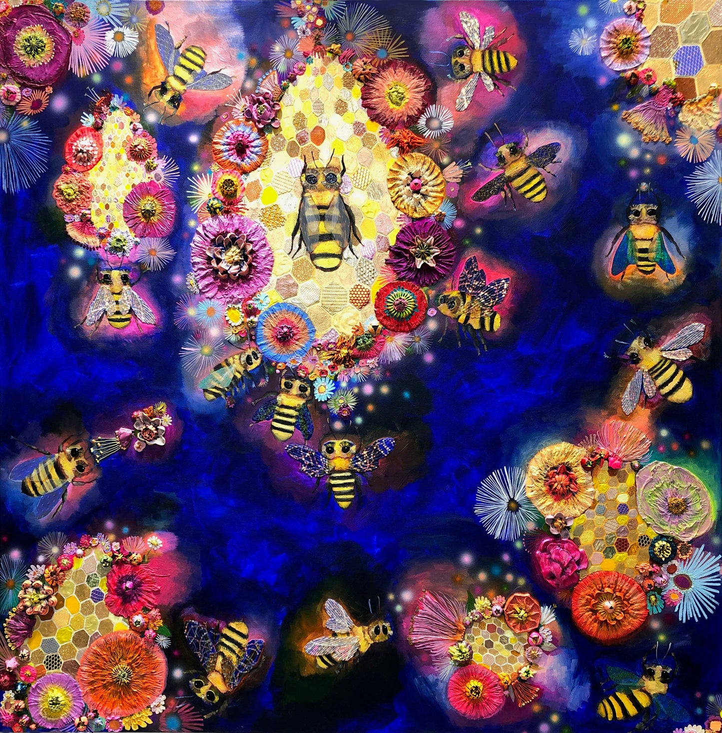 Bees in Ball Gown Wings 60 x 60" - Oil Painting