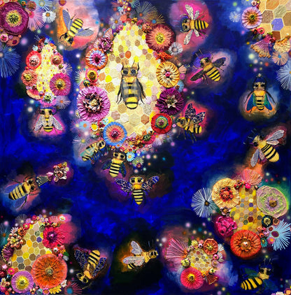 Bees in Ball Gown Wings 60 x 60" - Oil Painting