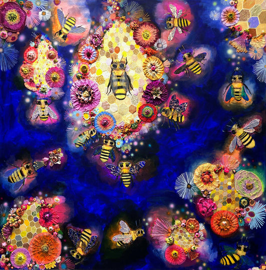 Bees in Ball Gown Wings 60 x 60" - Oil Painting