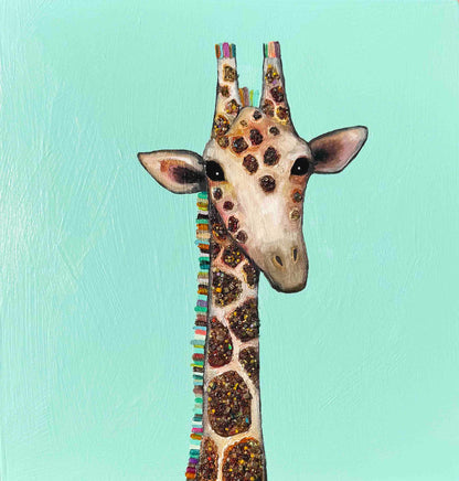Jeweled Giraffe in Light Aqua - 12x12" - Oil Painting