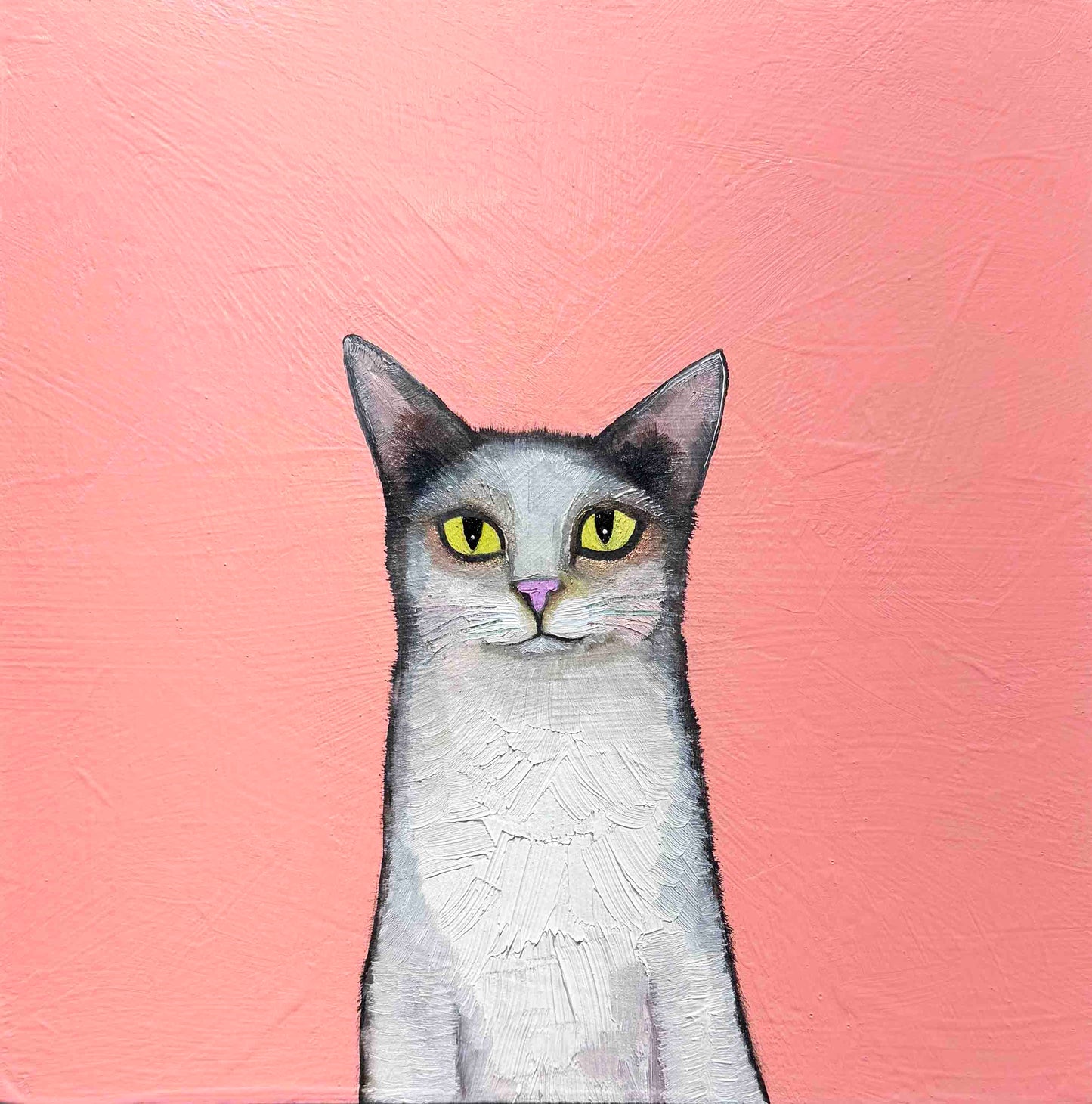 Kitty Kitty in Pink - 8.25 x 8.25" - Oil Painting