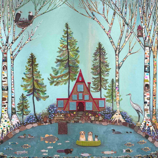 A-Frame Lake House 60x60" - Oil Painting