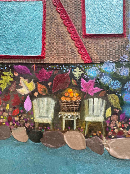 A-Frame Lake House 60x60" - Oil Painting