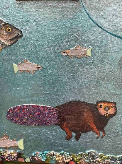 A-Frame Lake House 60x60" - Oil Painting