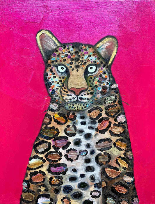 Leopard in Metallic Hot Pink 18 x 14" - Oil Painting